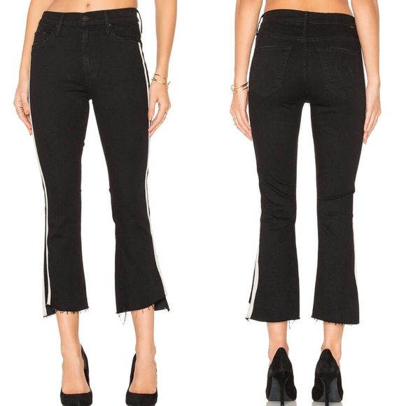 MOTHER The Insider Crop Step Fray Raw Hem Jeans Guilty Racer Black 26 - Picture 2 of 11